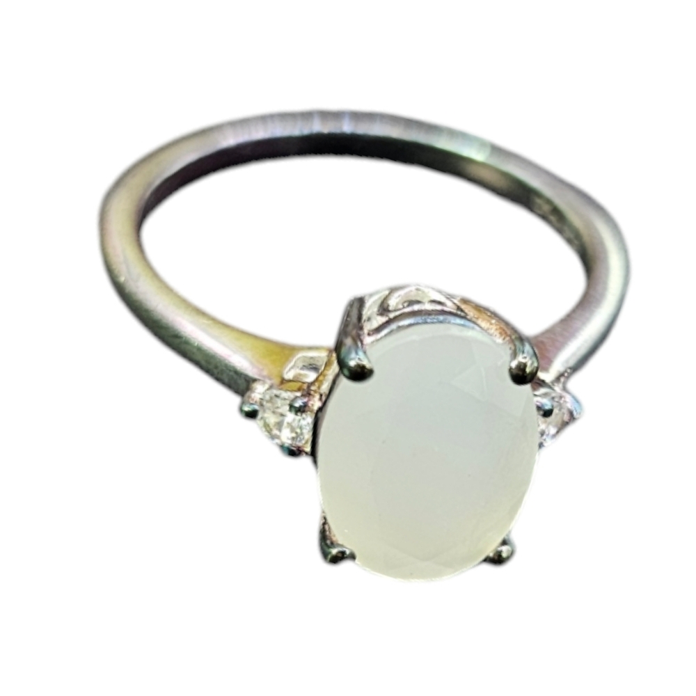 Silver Moonstoon and Zircon Ring